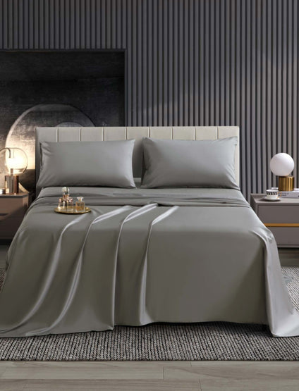 Aulaire 80s 4-piece Bedsheet Set. Long Staple Cotton in Tide Grey.