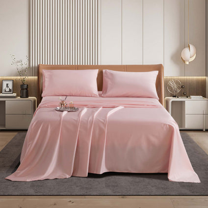 Aulaire 80s 4-piece Bedsheet Set. Long Staple Cotton in Rose Pink.