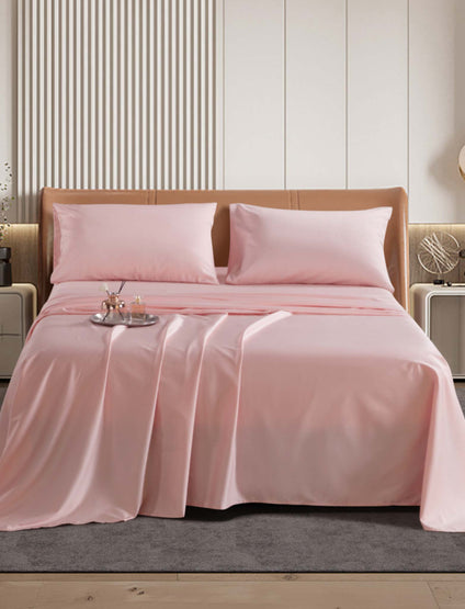 Aulaire 80s 4-piece Bedsheet Set. Long Staple Cotton in Rose Pink.