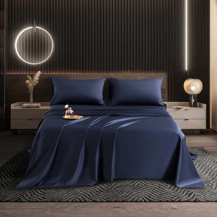 Aulaire 100s 4-piece Bedsheet Set. New Cotton in Deep Indigo Blue.