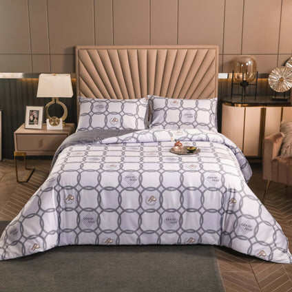 Aulaire 100s 3-piece Duvet Cover and Pillowcase Set. Deluxe Printed Cotton. Grey rope loop pattern top with grey pattern underside.