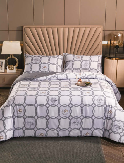 Aulaire 100s 3-piece Duvet Cover and Pillowcase Set. Deluxe Printed Cotton. Grey rope loop pattern top with grey pattern underside.