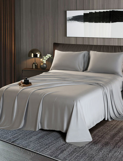 Aulaire bamboo fabric bedsheet set in Silver grey colour